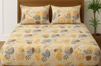 BSB HOME Cloud Cotton Full Elastic Fitted Bedsheets for Double King Size Bed with 2 Pillow Covers 220 TC Supersoft |Wrinkel Free Bed Cover Size – 72×78+10 inches, Grey and Blue