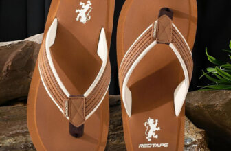 RED TAPE Men Flip Flops(Tan, Off White , 8)