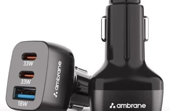 Ambrane 84W Triple Output Fast Car Charger with 2 Type-C & 1 USB, 33W Type C Charging with PD Technology, Fast Charging Adapter Compatible with Cars for iPhone & Android Smartphones (Charge C84,Black)