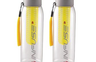 CELLO Infuse Water Bottle Set of 2, 800ml, Yellow | Food Grade Unbreakable Detox Bottle with Infuser Chamber | Reusable Leakproof Lightweight Easy to Carry Fridge Pet Bottle For Home, Gym & Outdoor