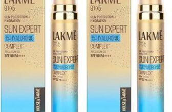 Lakmē Sun Expert 5% Hyaluronic water-light Sunscreen gel SPF 50 Pa++++ Best for Oily Skin | Even toned & Glowing Skin | Non-Sticky| Helps reduce pigmentation | UVA/B Protection, No White Cast 56G (Pack of 2)