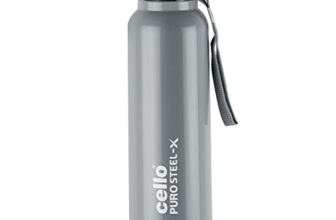 Cello Puro Steel-X Benz 900 PU Insulated Water Bottle 900 ml, Grey | BPA Free, Leakproof, ISI Certified |Hot & Cold Bottle for Gym, Office, College, Travel, Camping, Indoor & Outdoor Sports & Yoga