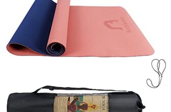 Bodylastics Yoga Mat for Men and Women with Carry Bag TPE 6ft x 2ft x 6mm Large Size Anti Slip & Anti Tear Workout Mat (Pink/Blue)