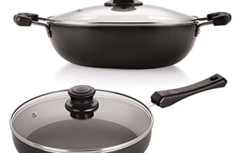 NIRLON Nonstick Aluminium Induction Base Fry Pan with Glass Lid & Deep Kadhai with Glass Lid of 2 Pieces Combo Set-IND_FP24_DKD24