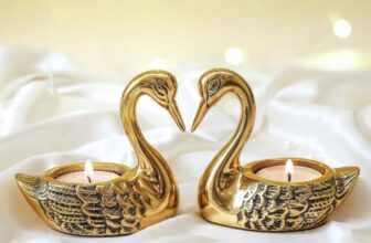 Behoma Aluminium Pair of Swans Tea Light Candle Holder with 2 T-Light Candles for Home Décor Living Room | Decorative Romantic Swan Couple Showpiece for Table Décor | Anniversary Wedding Gift | Golden