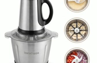 InstaCuppa Electric Chopper for Kitchen Use with 3 Attachments, 2 Litre Stainless Steel Meat Mincer, 300W Vegetable Cutter Machine with Garlic Peeler and Egg Whisker, Carrot Grater for Busy Moms
