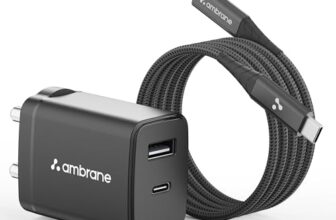 Ambrane 30W Dual Port GaN Charger, USB & Type C Fast Charging Adapter For iPhone 16/15/14/13/12/11 (Pro,Pro Max,Plus), iPad, Google Pixel, Samsung & All Type C devices BIS Certified (Charge 30, Black)