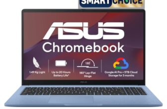ASUS Chromebook CM1505 (2026), Smartchoice, MediaTek Kompanio 540 Processor, 4GB RAM, 64GB SSD, FHD, 15.6″(39.6 cm), 60Hz, Chrome OS, Fabric Blue, 1.49 Kg, CM1505CM4A-S70080, Thin & Light Laptop