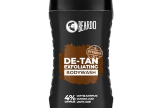 Beardo Detan Exfoliating Body Wash 200ml | 4% (Glycolic Acid, Lactic Acid & Coffee Extracts) | Gentle Exfoliating Shower Gel | Removes Tan & Body Acne | Prevents Dry, Rough, Bumpy Skin | Suitable for Men