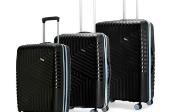 LAttitude By Provogue Core Set of 3 Trolley Bags Cabin + Medium + Large Polypropylene Hard Suitcase, 8 Spinner Wheels, Recessed Number Lock, Luggage for Men & Women Midnight Black/Arctic Blue