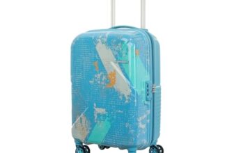 Kamiliant by American Tourister ATHER|Printed Cabin Trolley Bag Small Size (55 cms) for Travel| Hard Case Polypropylene (PP) Suitcase|360° 8-Wheel Spinner Luggage Trolley|Combination Lock|Sea Blue