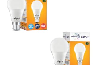 wipro Garnet 5W LED Bulb for Home & Office |Cool Day White (6500K) | B22 Base|220 degree Light coverage |4Kv Surge Protection |400V High Voltage Protection |Energy Efficient | Pack of 2