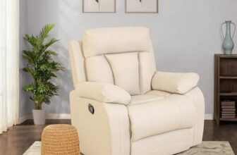 Carrera Manual Recliner for Living Room, Metal Mechanism & Mango Wooden Frame | 3 Year Warranty | Velvet Fabric Sofa for Hall, Office | Padded Armstyle (Cream)