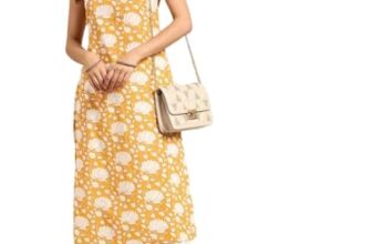rytras Women’s Rayon Printed Straight Sleeveless Kurta(Yellow,S)