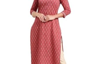 rytras Women’s Rayon Floral Printed Straight Kurta(Peach,L)