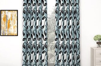 MollisHomes Door Curtains 7 feet Long Set of 2 | Floral Design | Polyester | Light Filtering Curtains | Curtains for Living Room | (118 x 215 cm, Black & Cyan Blue) | Perfect for Home Decor