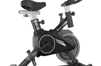 PowerMax Fitness BS-125 Spin Exercise Bike For Home Use,16Mm 6Kg Flywheel,Max User Weight 130Kg,LCD Display,2Pc Crank,Heart Rate Sensor,Knob Braking,Adjustable Foot Strap And Seat,Ipad Holder,Black