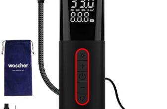 Woscher Tallboy Wired Digital Tyre Inflator for Car & Bike | 150 PSI Air Compressor | Auto Shut-Off | Digital Display | LED Light | 12V DC Portable Air Pump | Tyre Inflator Kit
