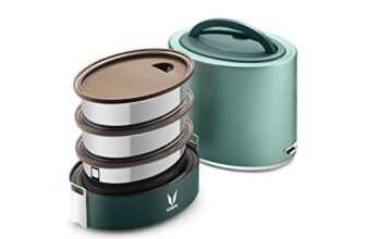 VAYA TYFFYN Lunch Box for Office for Men, with Polished Stainless Steel Containers, 1000ml Thermal Insulated , Hot Tiffin Box with 3 Compartments, Without BagMat, Green