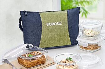 Borosil Ace Daisy Lunchbox | 4pc (320ml x 2 Square + 240ml x 2 Round) Container Set | Made in India Borosilicate Glass | Microwave & Dishwasher Safe Tiffin for Office, College & School