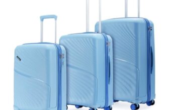 LAttitude By Provogue Meridian Set of 3 Trolley Bags Cabin + Medium + Large Polypropylene Hard Suitcase, 8 Spinner Wheels, 2-Pocket Convipack, Recessed Number Lock Twilight Sea Blue/Galaxy Blue