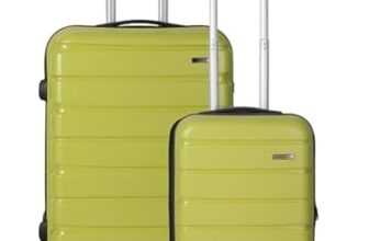 Teakwood Small-Medium Cabin Size 8 Wheels Trolley Bag, Hard Cabin with Zipper Closure, Adjustable Push Button & Cross Side Strap, TSA Lock System 360 Degree (Set of 2, Lime Green)