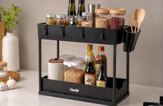 Clazkit 2-Tier Under Sink Organizer for Kitchen & Bathroom | Pull-Out Cabinet Storage Rack with Hooks & Hanging Cup | Multi-Purpose Organizer for Cleaning Supplies, Toiletries & Accessories | Black