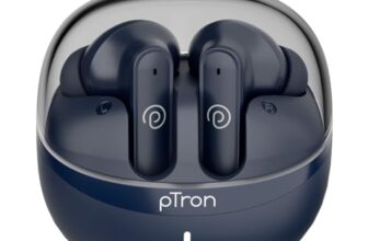 pTron Bassbuds Indie in-Ear TWS Earbuds w/ 10mm Drivers, 45Hrs Playtime, Dual HD Mic & AI-ENC Calls, Custom EQ, Mobile App, Bluetooth V5.4 Earphones, Voice Assistant, Type C Charging & IPX5 (Blue)