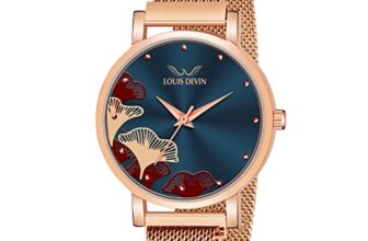 LOUIS DEVIN Rose Gold Plated Mesh Chain Analog Wrist Watch for Women (Blue Dial) | LD-RG162-BLU