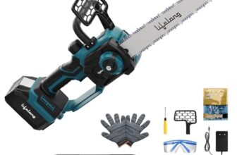 Lifelong 21V Cordless Chainsaw Machine | Brushless Motor | 12″ Guide Bar | 5000 RPM | 2 x 4.0Ah Batteries | Tree Cutter Tool | Wood Cutting Machine Home | Wood Cutter Tool Machine | Gardening DIY Use