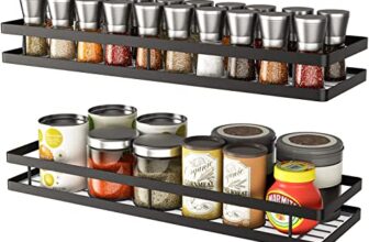 Clazkit Wall Mounted Iron Spice Rack Organiser Pack,Hanging Seasoning Spice Rack Shelf Holder Storage for Kitchen Cabinet – Pack of 2