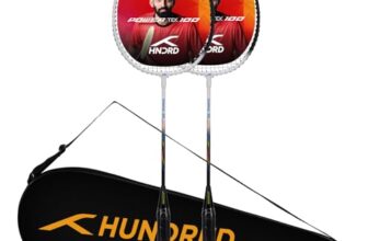 Hundred Aluminium Powertek 100 (Set of 2) Badminton Racket with Full Cover (115G, White/Black)