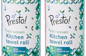 Amazon Brand – Presto! Non-Woven Kitchen Towel Roll | 80 Pulls (Pack of 2) | Size: 23 x 21 cm | Wavy Pattern (Red & Blue) | Washable and Reusable | Highly Absorbent | For Daily Use