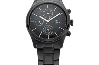 Titan Workwear Quartz Multifunction Black Dial Black Metal Strap Watch for Men – NT1805NM01