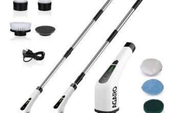 AGARO Royal Electric Spin Scrubber, Cleaning Brush Scrubber for Home, 400RPM/Min, 8 Replaceable Brush Heads, 90 Min Work Time, 3 Adjustable Size, 2 Adjustable Speeds, for Bathroom, Floor Tiles, White