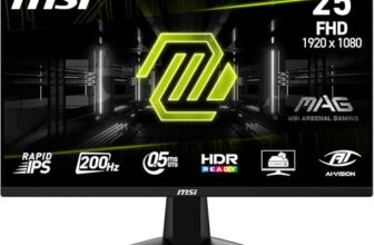 MSI MAG 255F E20 24.5-Inch FHD 1920×1080 Gaming Monitor, 200Hz, 0.5ms, HDR Ready, AMD FreeSync Premium, Eye Care, AI Vision, HDMI 2.0b, DP 1.2a, Frame-Less, Tilt Adjustable, Vesa Mount, Black