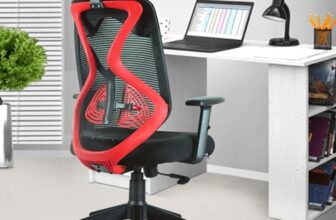 ASTRIDE Ergofit Ergonomic Office Chair for Home | 3-Years Warranty | 2D Headrest, Adjustable Arms & Lumbar Support | Tilt Lock Mechanism [Heavy Duty Nylon Base, Red-Black]