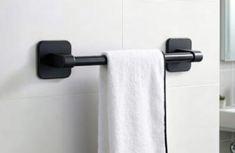 Amazon Basics Self Adhesive Towel Rod for Bathroom No Drill – 12 Inch Rust Resistant Aluminum Towel Holder, Strong Adhesive Wall Mounted Towel Hanger for Bathroom & Kitchen Pack of 1