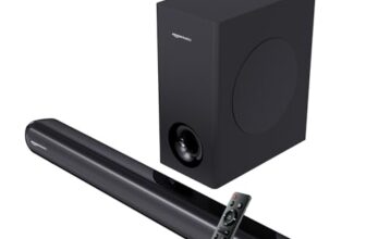 amazon basics 90W Soundbar with Wired Subwoofer | 2.1 Channel Home Theatre|Bluetooth 5.3, HDMI ARC, USB, AUX | Deep Bass Subwoofer | Remote Control | Soundbar for Smart TVs, Gaming & Music (Black)