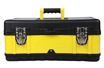 Eastman 17″ Organised Heavy-Duty Portable Essential Toolbox with Top Lid and Removable Tray Compartment for Easy & Convenient Storage, YELLOW & BLACK (E-2250)