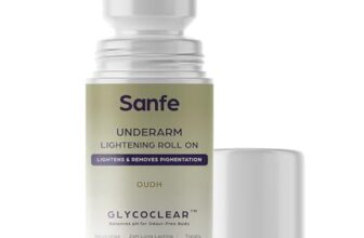 Sanfe Underarm Lightening Roll On (Oudh) with 5% AHA, Glycolic Acid & Salicylic acid 0.5% W/W | For Underarms | Lightens & Remove Pigmentation | Deodorant for Underarms | Glycoclear Technology | Men & Women