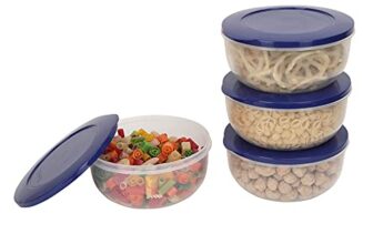 Cutting EDGE 900ml Eco-Storage Plastic Container & Organizer Set of 4 for Kitchen, Refrigerator, Lunch & Food Storage (Dark Blue)