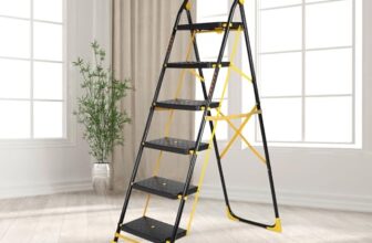 Parasnath 6 Step Yellow Diamond Steel Foldable Ladder for Home – Wide Anti Skid Plastic Step Ladder for Extra Gripping 6.2 FT Ladder – 6 Year Manufacturer Warranty – Made in India