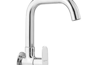 Amazon Basics Rectangular Kitchen Faucet | Cold-Only Single Lever Sink Tap with 360 Degree Swivel Spout | Aerated Water Flow | 15mm / 1/2 BSP | Kitchen Use [Chrome]