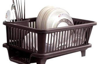 PANCA Plastic Kitchen Dish Rack Organizer with Drying Tray | Durable Utensil Drainer Basket for Plates, Bowls & Spoons | Countertop Storage Stand (Green & Brown, 45 x 32 x 18 cm)