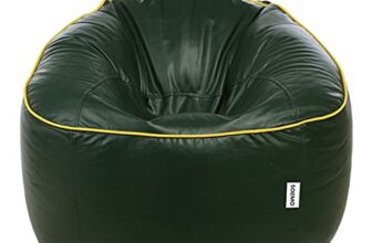 Amazon Brand – Solimo Muddha Sofa XXXL Faux Leather Bean Bag Cover Without Beans (Dark Green with Yellow Piping)