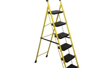 BonKaso Mild Steel Multipurpose Climb Swift 6-Step Foldable Ladder with Safety Clutch Lock, Load Capacity Upto 120kg – Anti-Slip Designed for Indoor & Outdoor Use – (Yellow & Black)