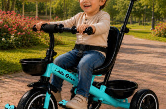 Little Olive Premium Kids Tricycle with Parent Handle, Safety Belt & Storage Basket Tricycle(Light Blue)