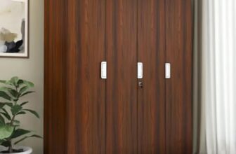 Nilkamal Joyce Neo 4 Door Wooden Wardrobe for Bedroom | Almirah with 13 Shelves | Clothes Cupboard | Engineered Wood | Walnut