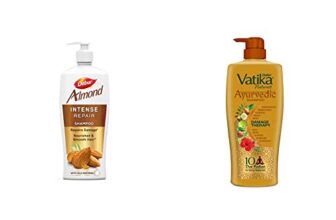 Dabur Almond Shampoo – With Almond-Vita Complex & Milk Extracts for Dull, Dry and Weak Hair – 650 ml & DABUR Vatika Ayurvedic Shampoo, 640ml : Power of Dus Poshan for 10 Hair Problems